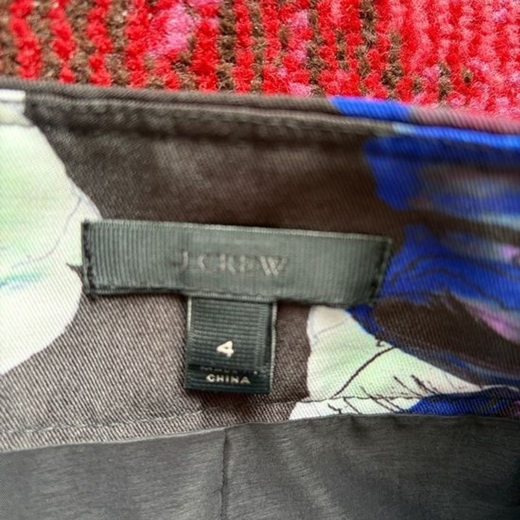 J. Crew Black Mini Skirt with White and Purple Floral Print Sz 4