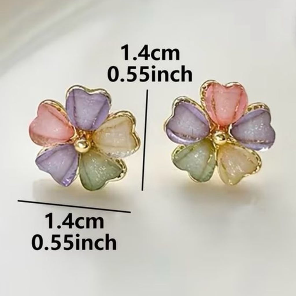 Pastel Multicolor Fold Trim Floral Cluster Stud Earrings