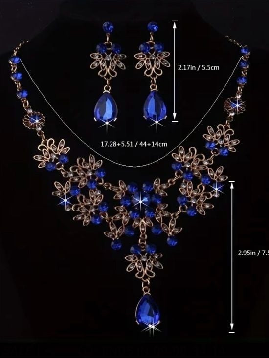 Emerald Teardrop Crystal Floral Necklace & Earring Set Vintage