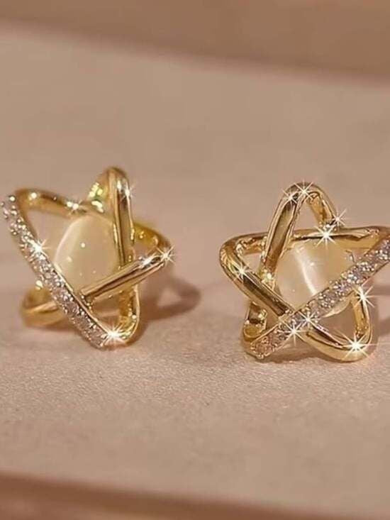 Gold Orbit Pearl Stud Earrings - Women's Gold and Ivory Pearl