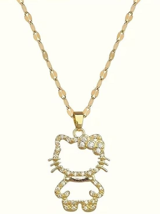 Girls Crystal Hello Kitty Cat Pendanty Necklace - Kids Jewelry