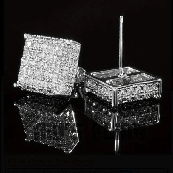Sexy Men's Crystals Silver Square Stud Earrings