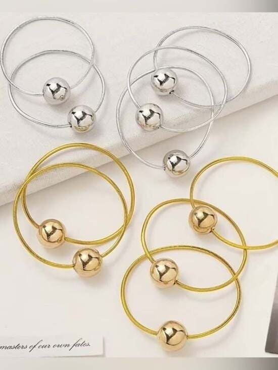 Sterling Silver-Tone Bead Hair Rings & Hair Tie Set - Silver