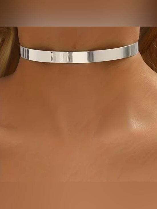 Metal Choker Necklace for Women Minimalist Silver