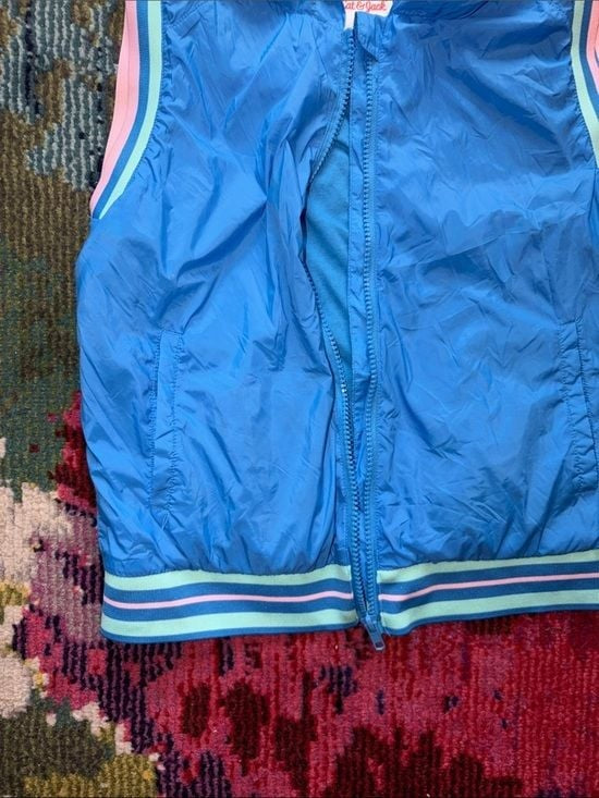 Cat & Jack Bright Blue Hooded Sleeveless Jacket with Pastel Stripe Trim 10/12 L