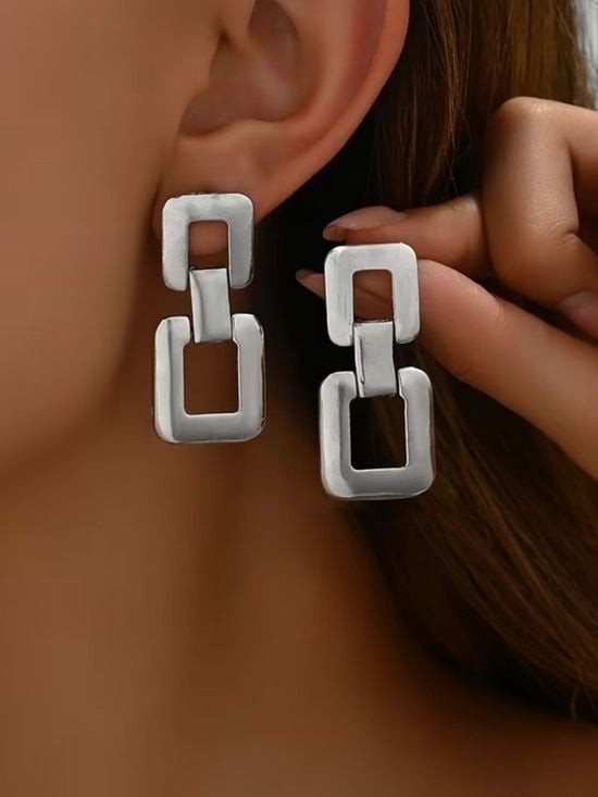 Silver Chic Geometric Linked Dangle Earrings