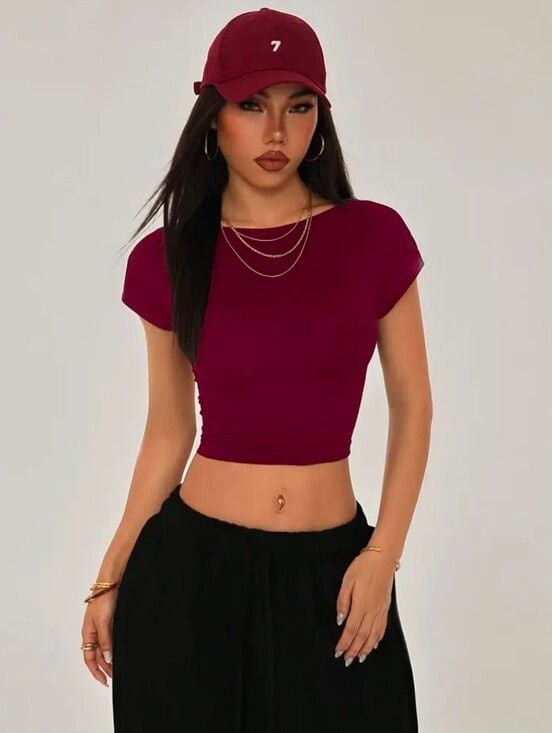 Open-Back Crop Top in Burgundy