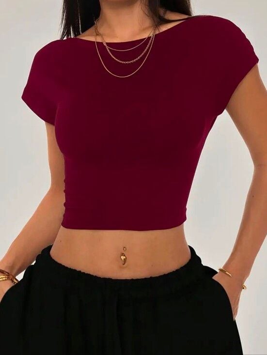 Open-Back Crop Top in Burgundy