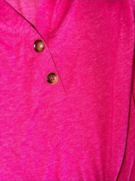 Women's Hot Pink Henley 3/4 Sleeve Top Button Detailed Top Medium