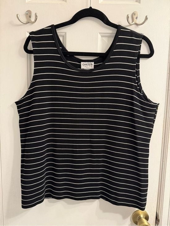 Chico's Black and White Striped Sleeveless Tank XL