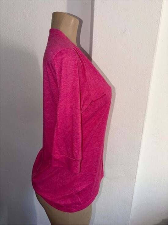 Women's Hot Pink Henley 3/4 Sleeve Top Button Detailed Top Medium