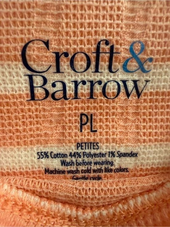 croft & barrow Peach and White Striped Long-Sleeve Tee Perite Large