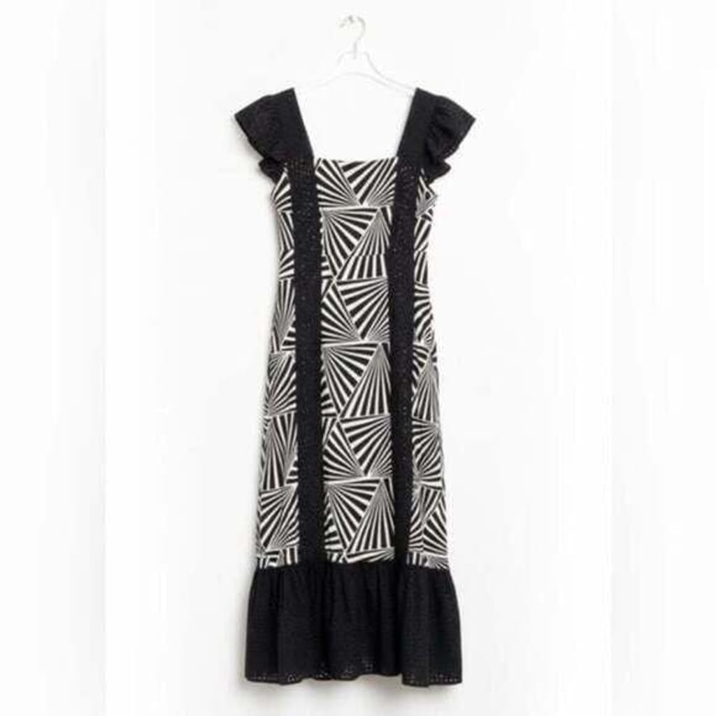 MAISIE Embroidered Chic Black and White Geometric Maxi Dress Sz XS