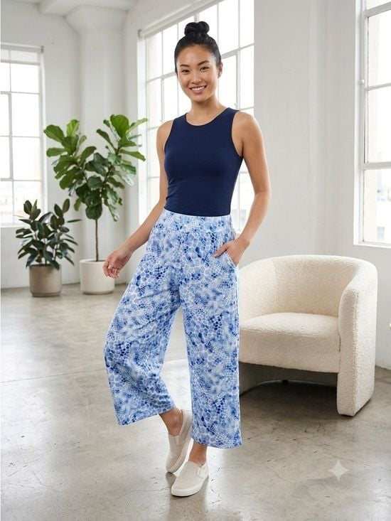 Comfort Code XL Blue & White Abstract Animal Print Lounge Pants w/ Pockets