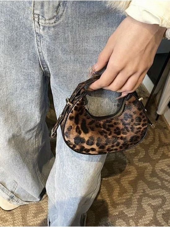 Leopard Print Mini Hand Bag with Gold Hardware