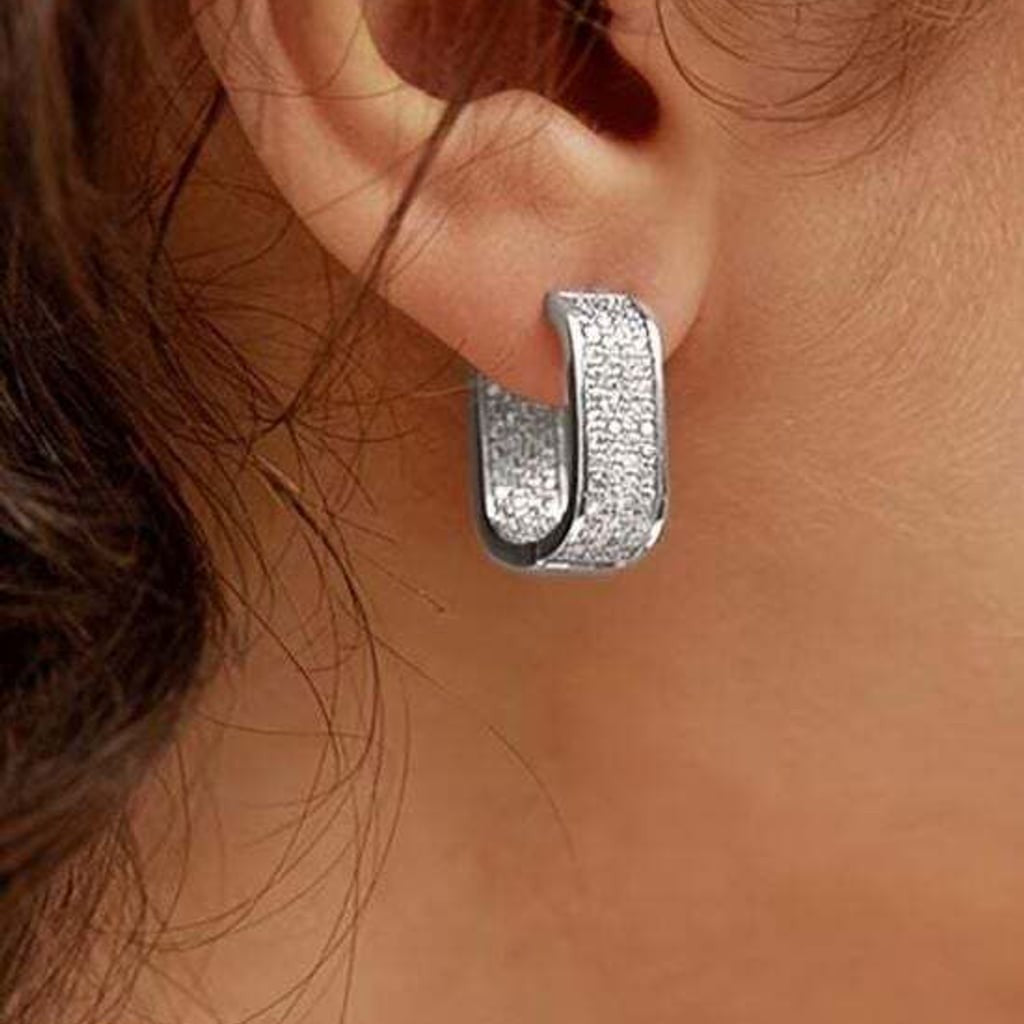 Classic Silver Pavé Hoop Earrings - Elegant Women Jewelry