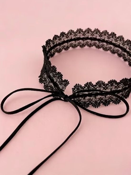 Vintage-Inspired Black Lace Choker Necklace with Tie Closure