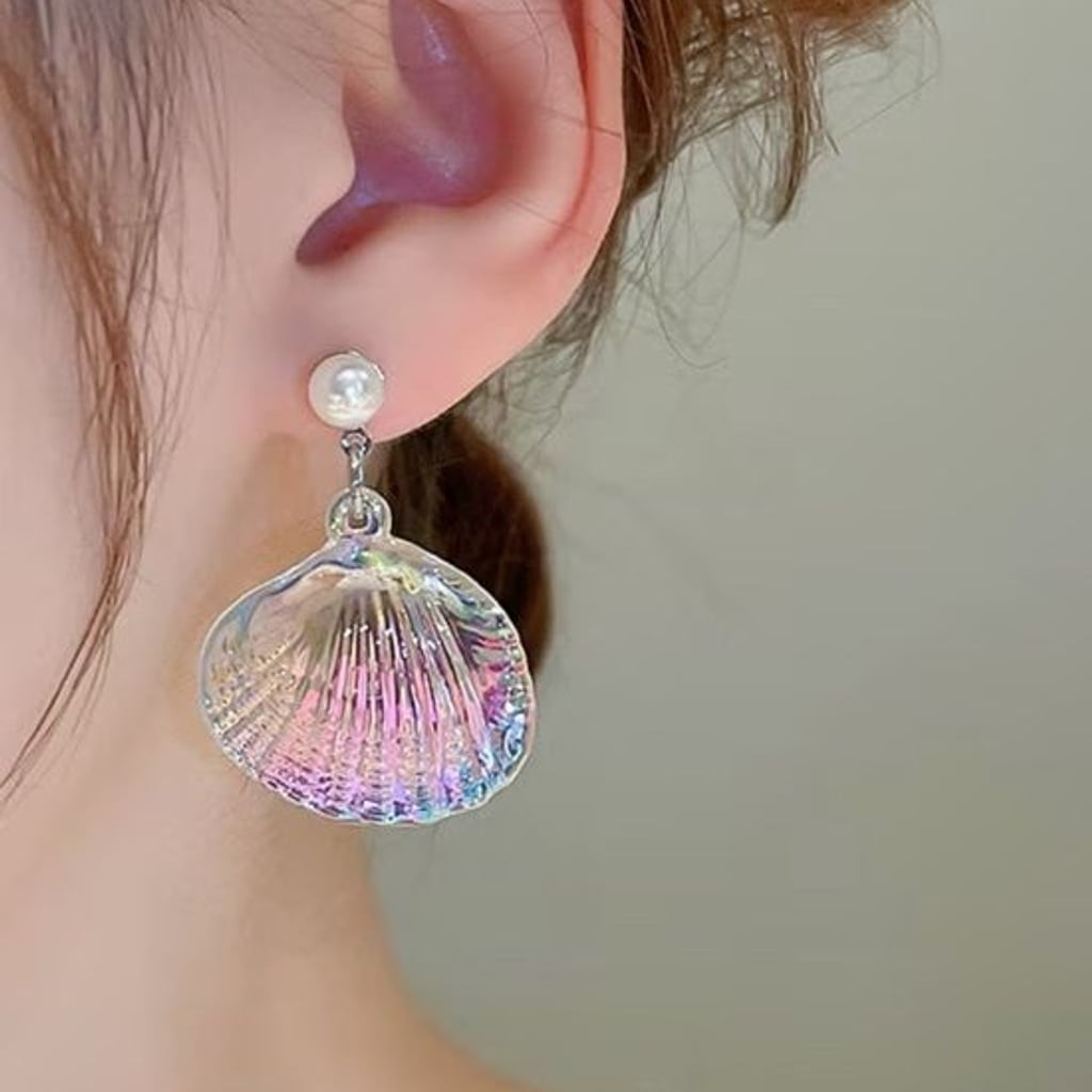 Iridescent Pearl Shell Drop Earrings - Women Jewelry