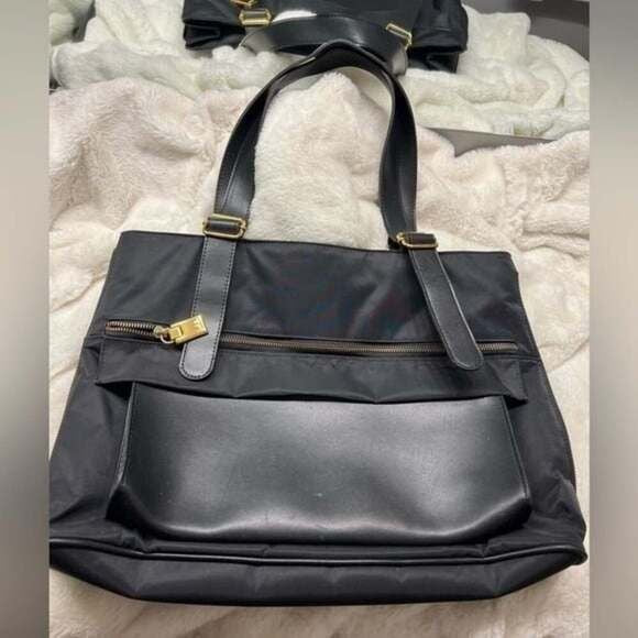 LJS Collection Elegant Shoulder Bag Tote Black Gold Carry On 17x12”