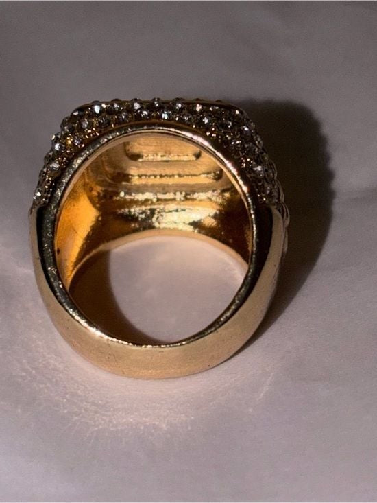 Gold and Silver Men's Pave Cocktail Ring with Clear Stones Sz 8