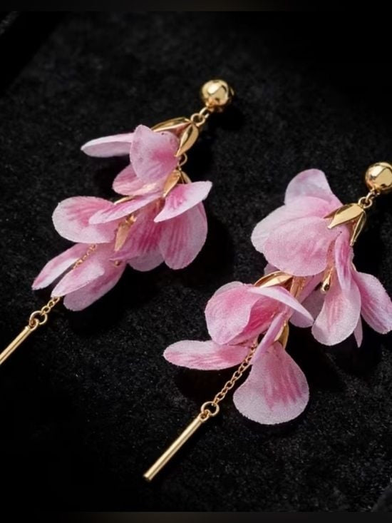 Gold-Tone Pink Floral Petal Drop Earrings - Women's Jewelry