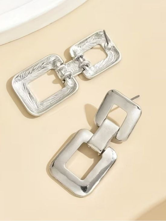 Silver Chic Geometric Linked Dangle Earrings