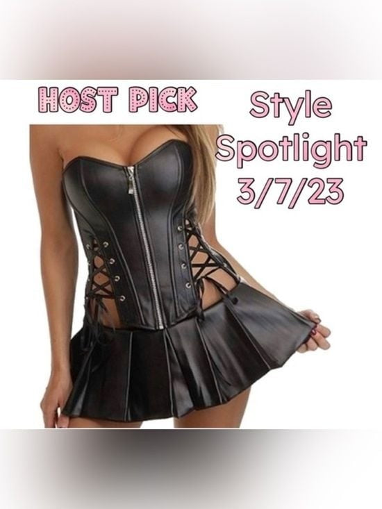 Black Motto Faux Leather Tube Top & Skirt Set Medium