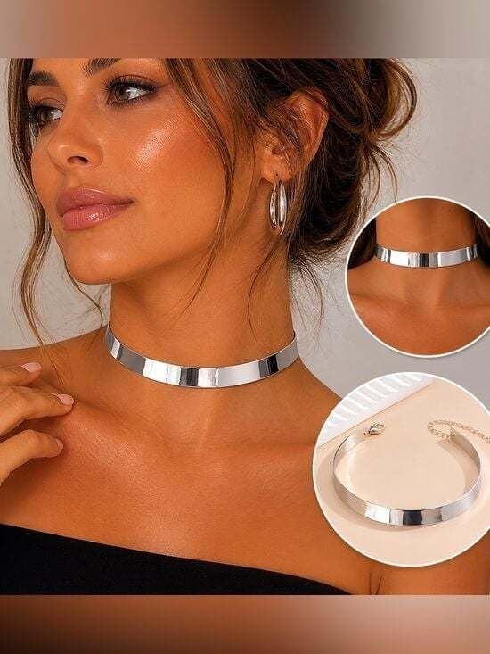 Metal Choker Necklace for Women Minimalist Silver