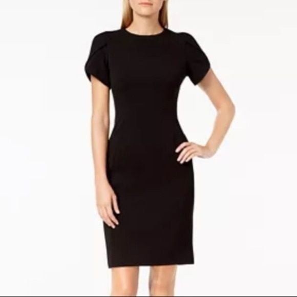 NWT Calvin Klein Classic Black Midi Tulip Sleeve Dress Sz 6