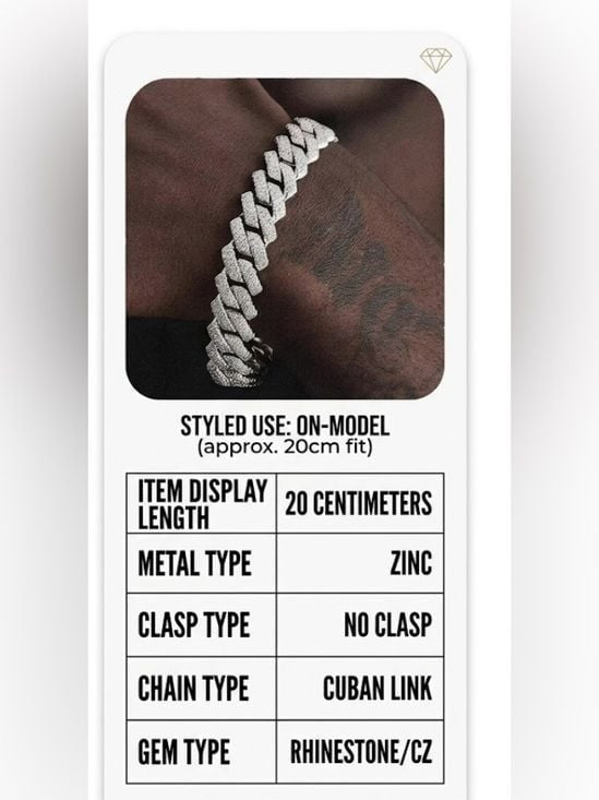 Men's Cuban Link Bracelet in Silver with Pavé Crystals