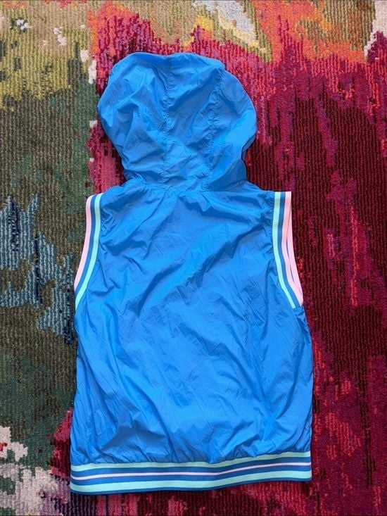 Cat & Jack Bright Blue Hooded Sleeveless Jacket with Pastel Stripe Trim 10/12 L