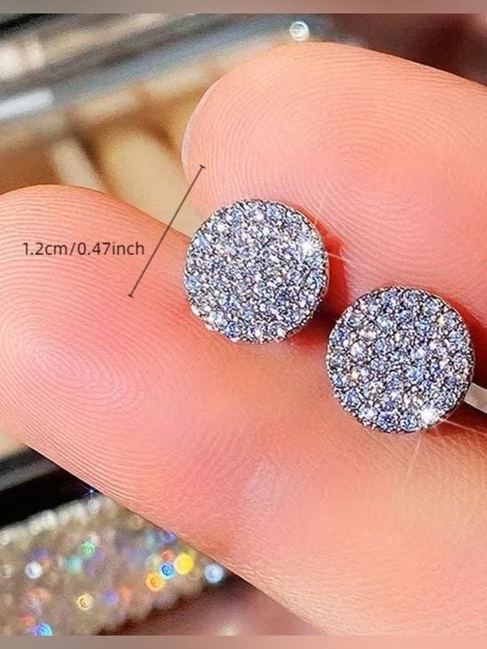 Sparkling Crystal Pavé Round Stud Earrings - Silver Tone