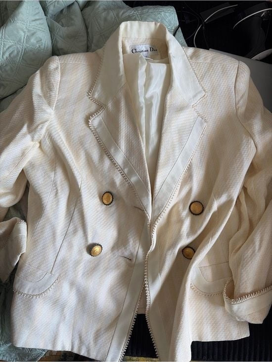 Dior Cream Double-Breasted Blazer with Gold Buttons Size 16 Fits L/XL