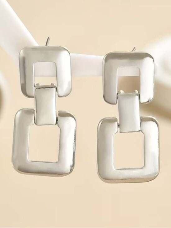 Silver Chic Geometric Linked Dangle Earrings