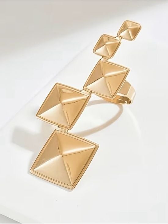 Gold Pyramid Square Stacked Ring Set - Women Jewelry