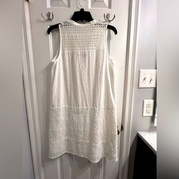 ANN TAYLOR LOFT Sleeveless White Eyelet Tunic Dress Sz 6