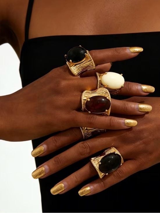 Gold Plated Cabochon Statement Ring Amber