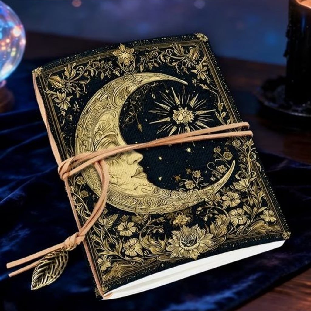 Celestial Moon Embossed Journal - Black & Gold