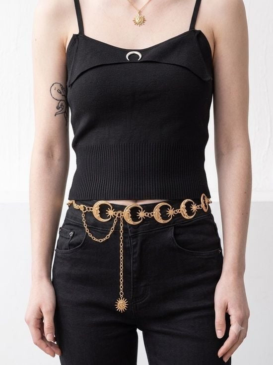 Gold Crescent Link Waist Chain Belt - Women's Accessory