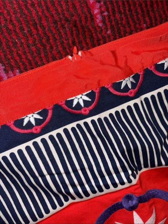 Boden Red, Navy and Cream Patterned Midi Skirt