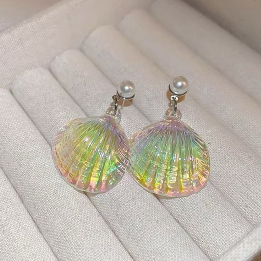 Iridescent Pearl Shell Drop Earrings - Women Jewelry
