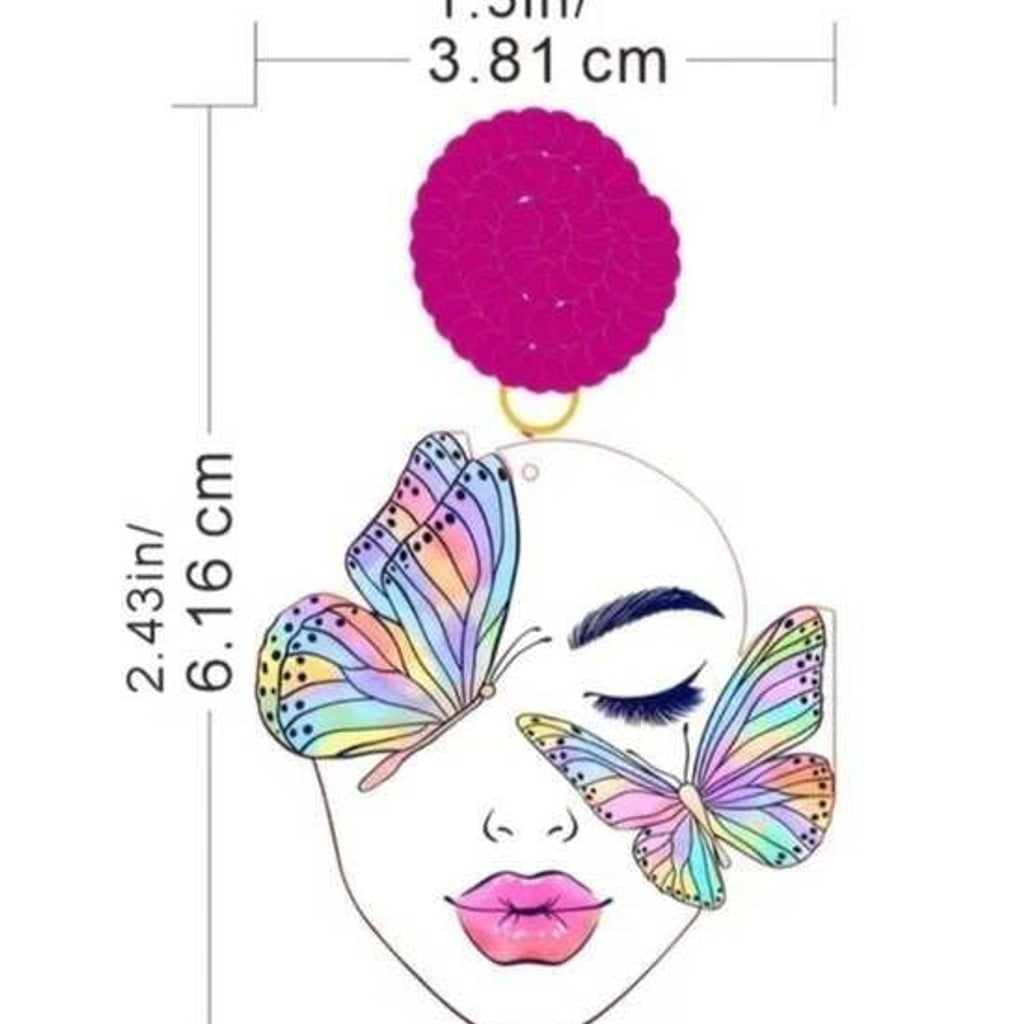 Hot Pink Beaded Butterfly Face Drop Earrings - Women Jewelry