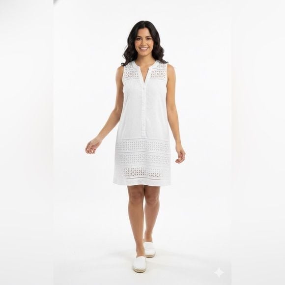 ANN TAYLOR LOFT Sleeveless White Eyelet Tunic Dress Sz 6