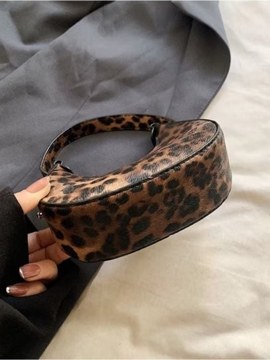 Leopard Print Mini Hand Bag with Gold Hardware