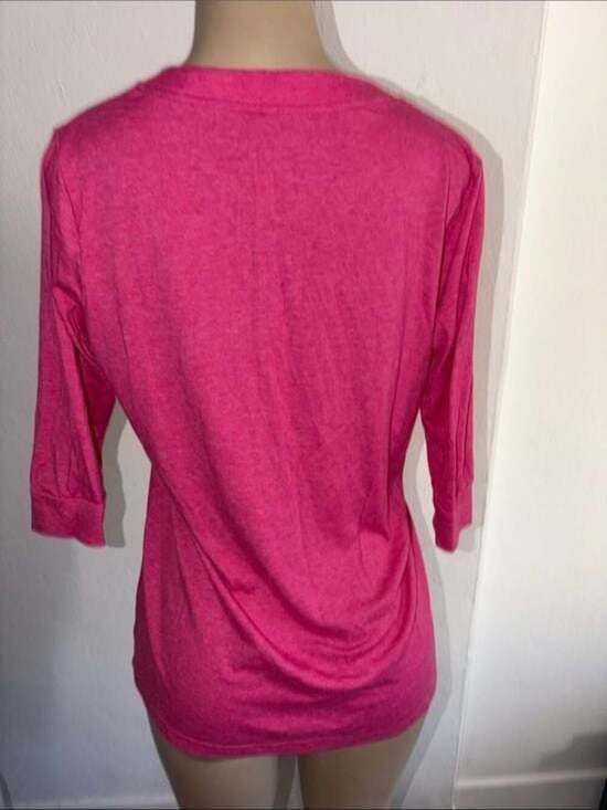 Women's Hot Pink Henley 3/4 Sleeve Top Button Detailed Top Medium