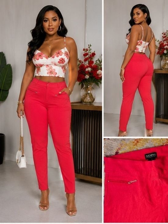 Soho Neon Pink Cropped Slim Ankle Pants Small