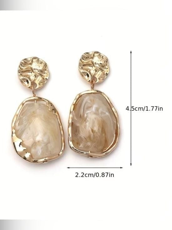 Gold-Tone Drop Earrings with Cream Sculpted Stone - Women Jewelry
