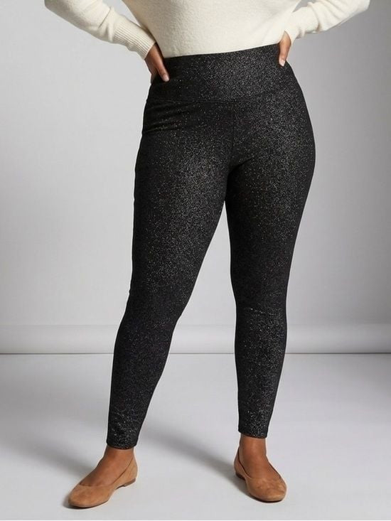 Terra & Sky Black Glitter High-Rise Fitted Leggings Sparkle Black Size 14w 0X