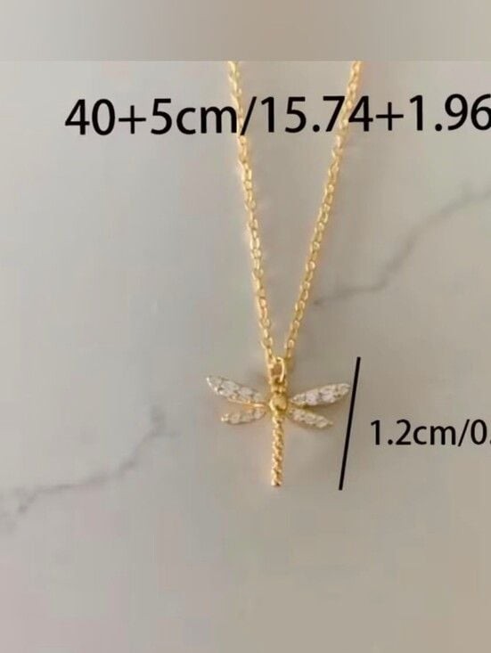 Gold Dragonfly Pendant Necklace for Women