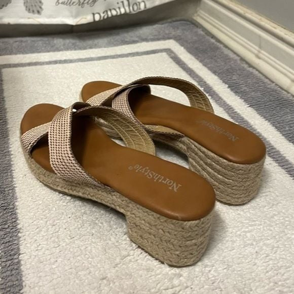 NORTHSTYLE Gold Weave Wedge Sandals